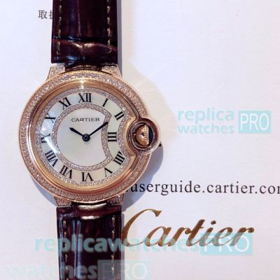 Copy Cartier Woman Watches Ballon Bleu de Black Leather Stap